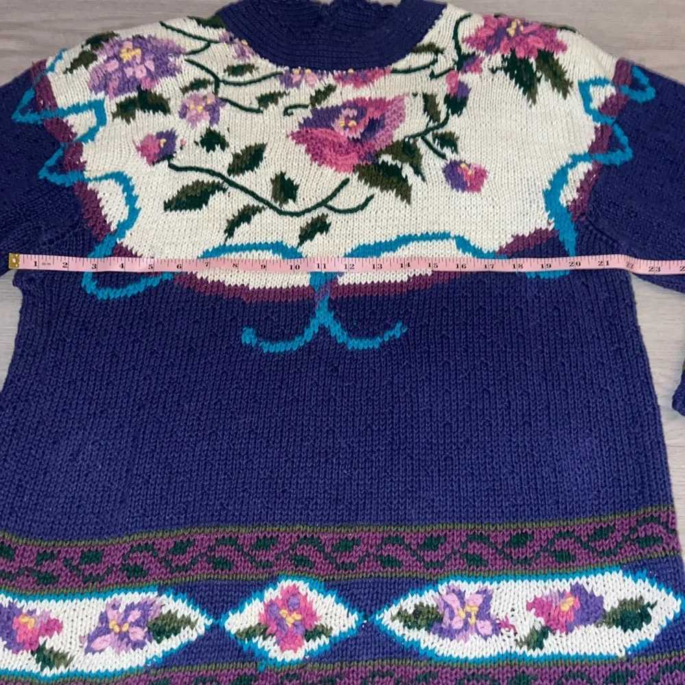Vintage Floral Thick Knit Northern Isles Cotton Sweater XL